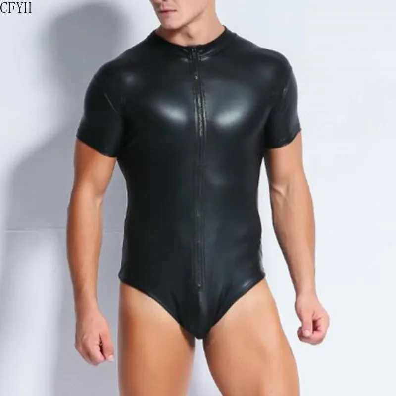 Leder Lack Latex Optik Schwarz Männer Langarmshirt Produktbild-Vorschau 6