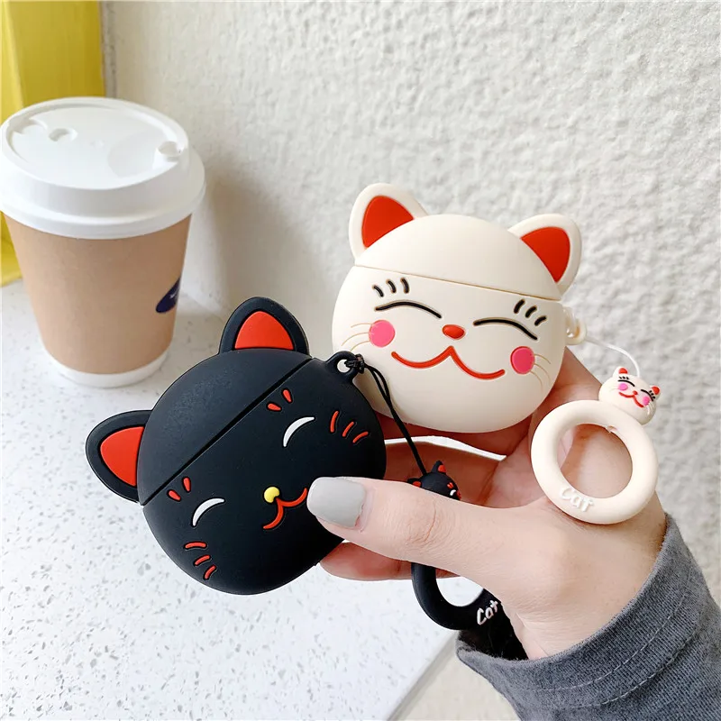 

Japanese Maneki Neko Fortune Lucky Welcoming Cat Kitten Headphone Case For Apple Airpods 1/2 Silicone Protection Earphone Cover