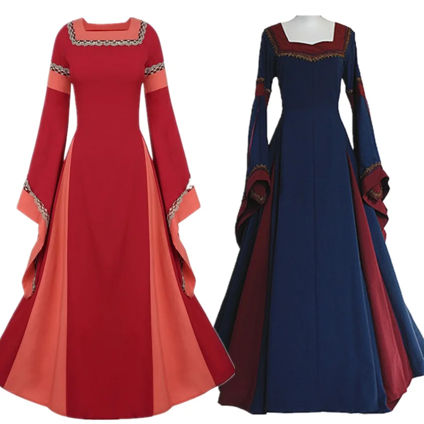 Дворцовый колокольчик рукав средневековое платье Винтаж Vestidos вечерние карнавальный костюм Хэллоуина для женщин Благородный маскарадный