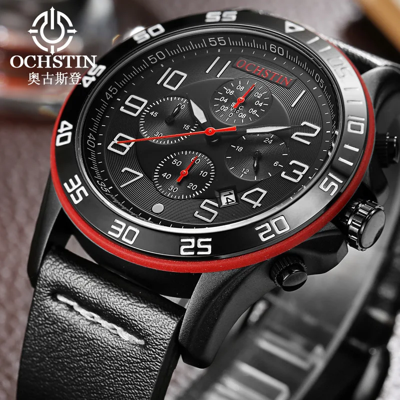 

Augustus Deng MEN'S Watch Quartz Calendar Watch Race Car-Style Genuine Leather Men Six-pin Sports Watrproof Watch
