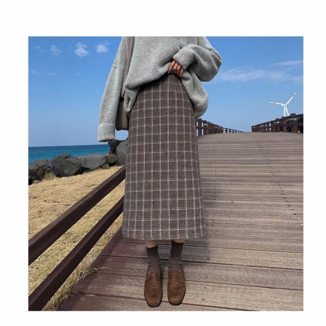 Large Size High Elastic Waist Long Skirt Women Autumn and Winter Plaid A-line Pleated Skirts Womens M-4XL | Женская одежда