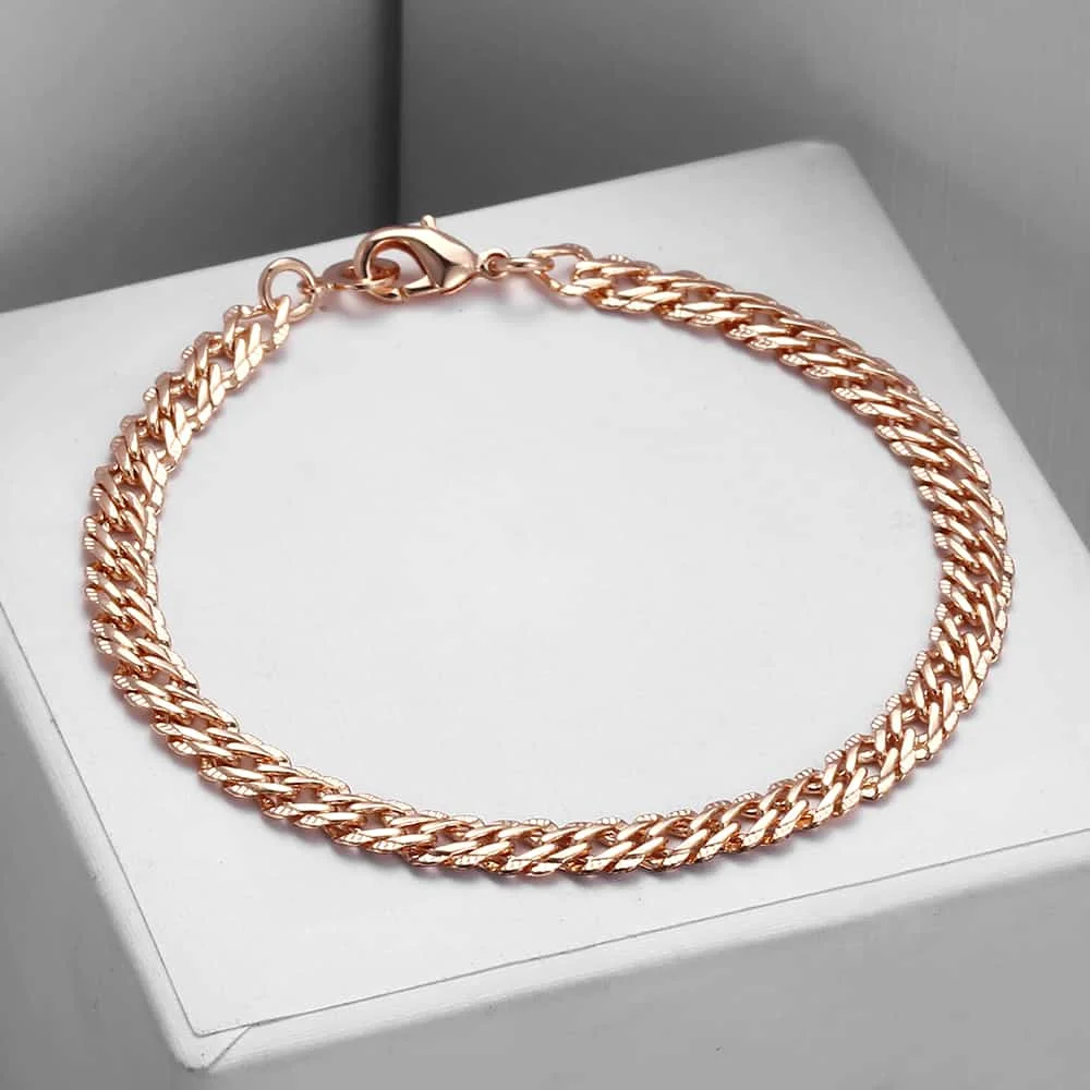 Chain bracelet 21 Styles 585 Rose Gold Color Bracelet for Women Men Girl Snail Curb/Weaving Link Foxtail Hammered Bismark Bead Chains 20cm