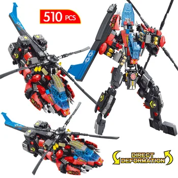 

510PCS Creator Technic Mech Deformation Robot Model Building Block City Police Military Helicopter Warframe Brick Toys For Boys