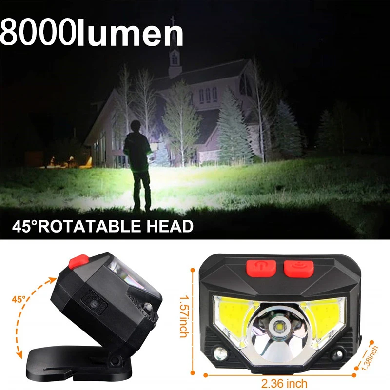 Mini Powerful LED Headlamp T6+COB LED Rechargeable Body Motion Sensor Flashlight Head Light Torch Lamp With USB Camping fish