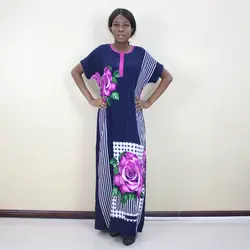 2019 africain femme Dashikiage Свободные повседневные модные платья цвета фуксии с круглым вырезом и принтом розы с коротким рукавом осенние длинные