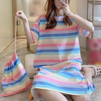 

2020 Summer Women Nightdress Short Sleeve Cute Cartoon Nightgowns Sweet Casual Sleepwear Pajamas Women Sleepdress PLUS Size
