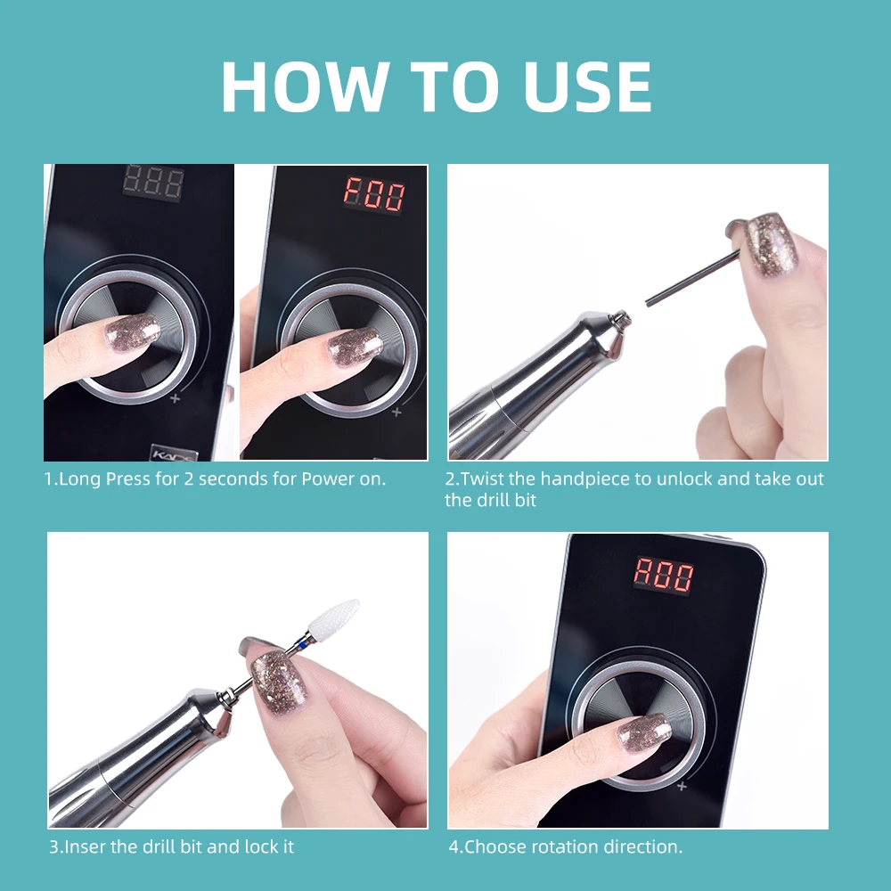 KADS Nail Drill Machine 35000rpm Rechargeable Brushless Motor Portable Electric Apparatus for Manicure Drill Polisher for Nails 4