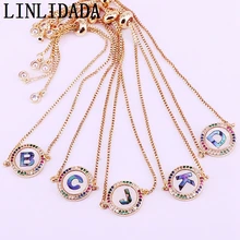 10 шт. модный микро-паве CZ цирконий круглый Радужное покрытие 26 серьги-гвоздики с надписями регулируемые браслеты