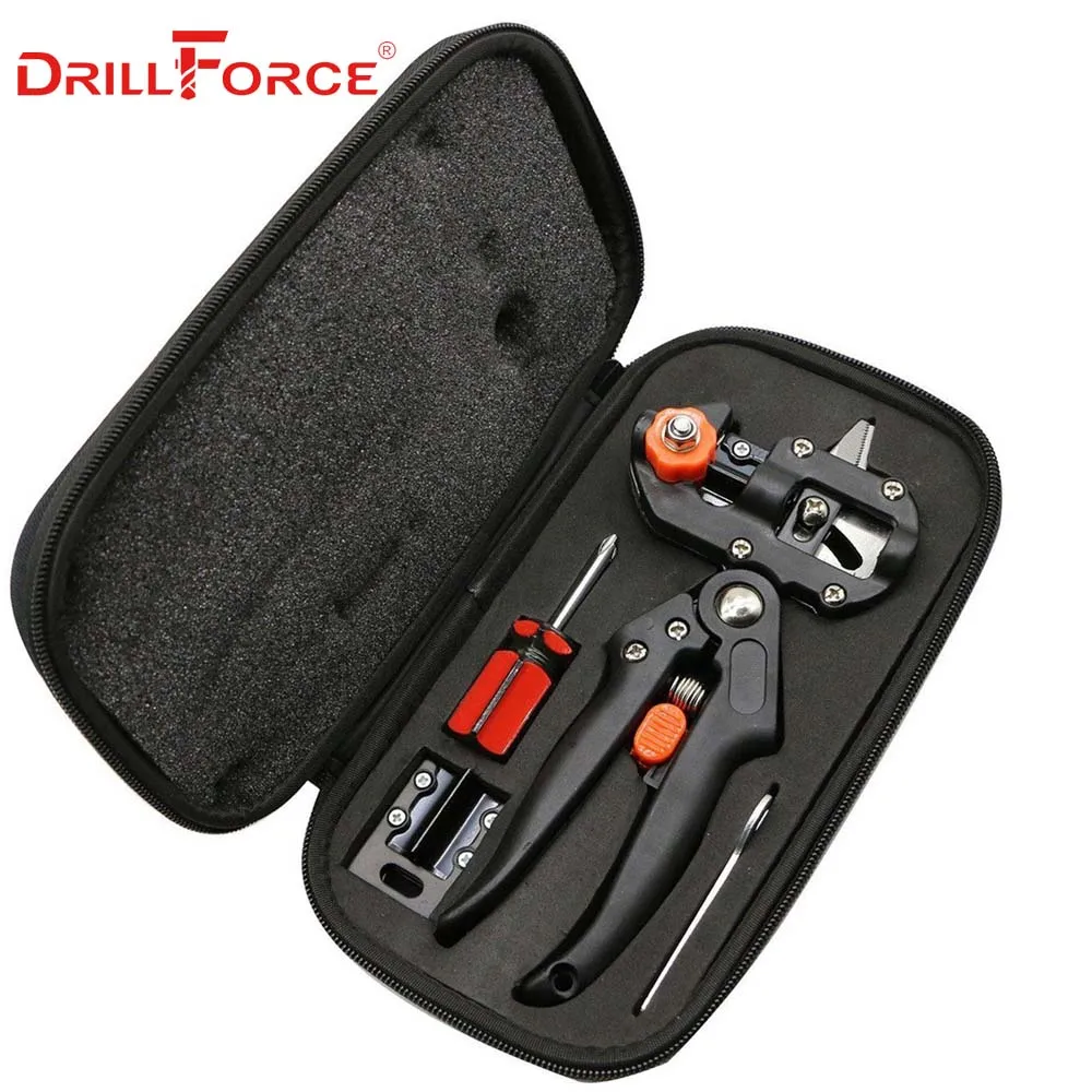 Black Case Drillforce Garden Grafting Tool Farming Pruning Shears Scissor Fruit Tree Vaccination Secateurs Pruning Cutting Garden Tools - Color: Black Case