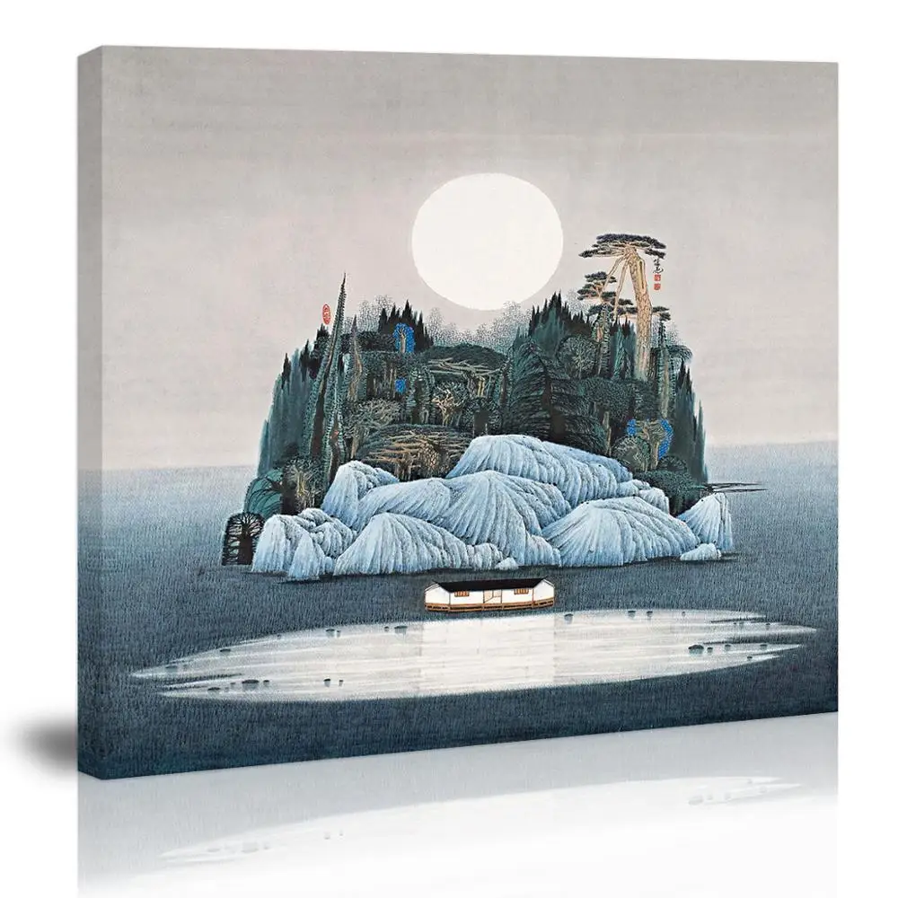 

Abstract Tree Lake Wall Art Decor Mountain Lake Boat Sunrise Canvas Painting Kitchen Prints Pictures for Home Living Dining Room