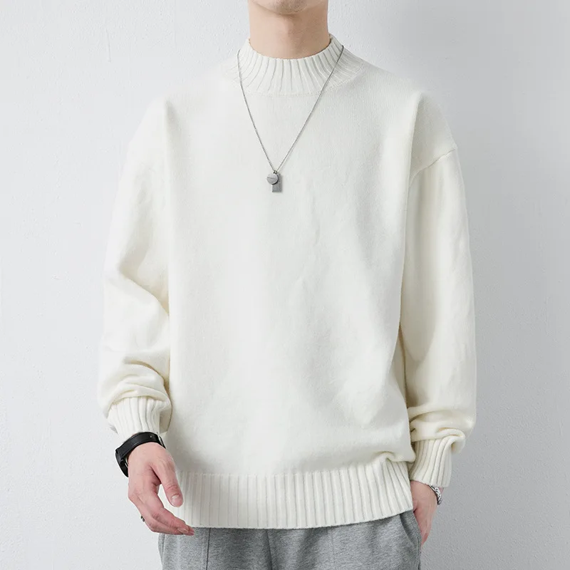 

Sw91 Fashion Men Mock Neck Knitted Sweater Solid Color Basic Keep Warm Simple Handsome Trendy British Style Gentlemen Pullover