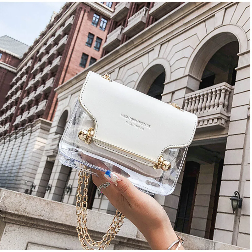 Luxury Clutch Strap Small Female Bags Lady Transparent Square PVC Bag Shoulder Bag Messenger Bag+ Hand Wallet Shopping Handbag