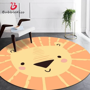 

Bubble Kiss Round Rug And Carpets For Living Room Cartoon Lion Pattern Rug Cute Home Floor Mat Children Room Anti Slip Area Rugs