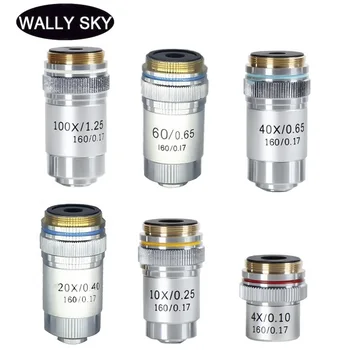 Achromatic Objective Lens 4X 10X 20X 40X 60X 100X Laboratory Bio-Microscope Lens 195mm Conjugate Distance Microscope Accessories