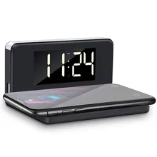 Модные часы беспроводной зарядки будильник спальня теплый свет ночной стол светодиодный цифровой USB Qi Беспроводное зарядное устройство# guahao