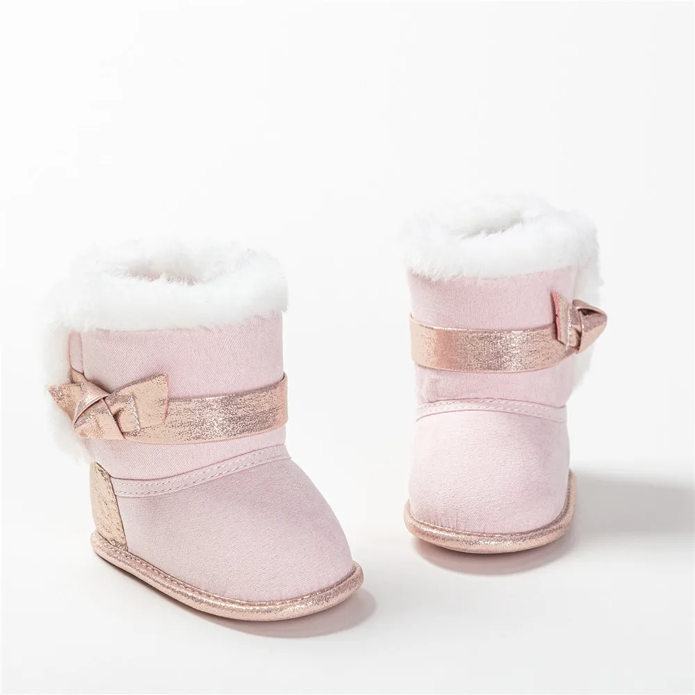 Baby Shoes Baby Boots Winter Warm Baby Boots Cute Kids Bowknot Soft Sole Footwear Walking Shoes Prewalker Toddler Infant Fuzzy Shoes 0-18M