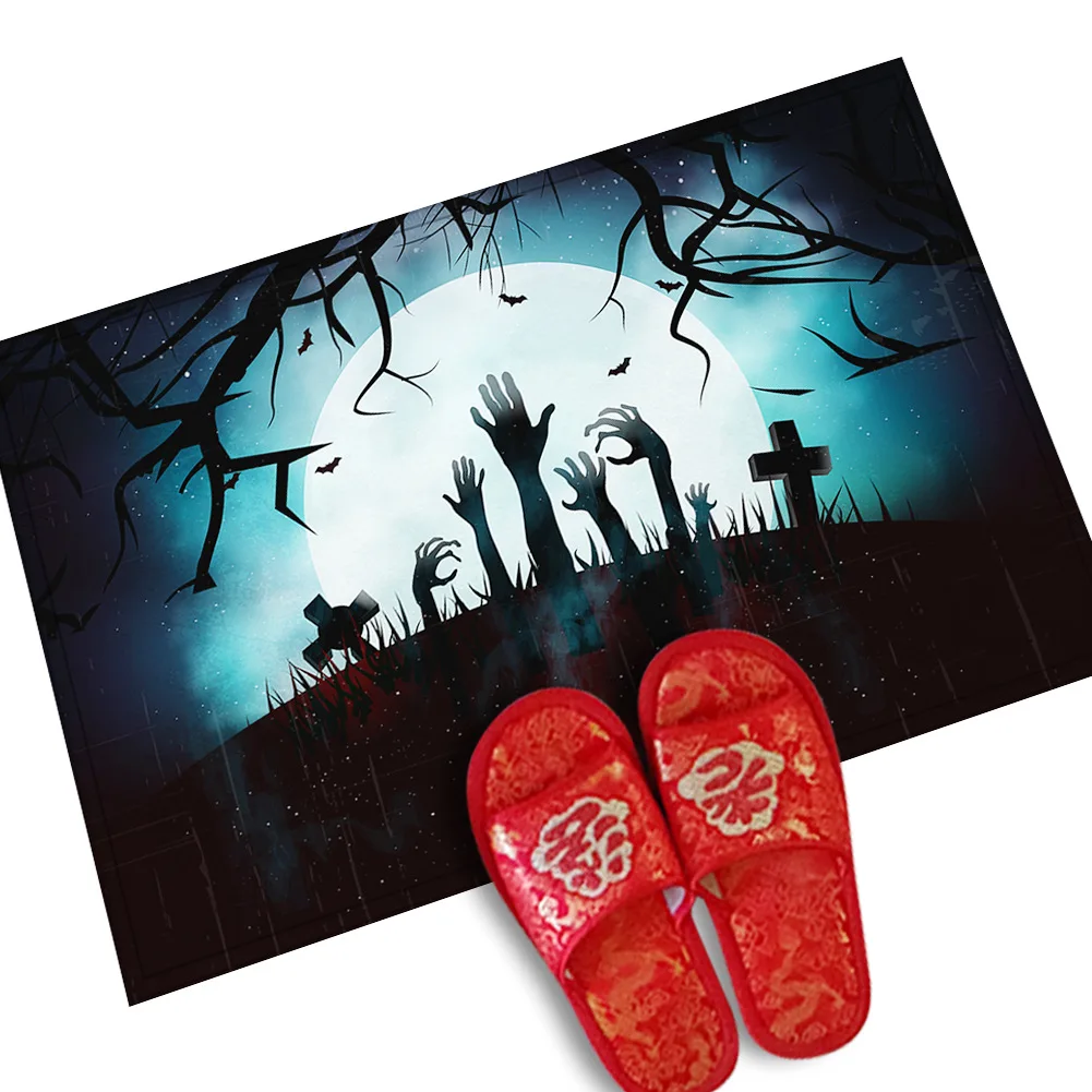 Cemetery Zombie 1 pc Halloween creative door mat ghost festival pad water absorption anti-skid baby velvet bathroom carpet mat 40*60cm/45*70cm - Color: Cemetery Zombie