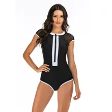 Женский купальник с коротким рукавом для серфинга и дайвинга, цельный черный купальник с круглым вырезом для серфинга, сетчатый купальник, купальный костюм