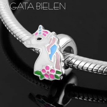 

New Lovely enamel Fawn Spacer stopper Beads 925 Silver Diy Child Gift Jewelry Making Fit Original europeu Charm Bracelet