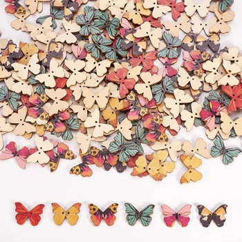 

50pcs Butterfly Wooden Buttons 28mm 2Hole Buttons Mixed Color Decorative Buttons for Clothing Crafts DIY Decoration Accessories