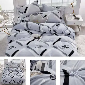 

YanTing Flannel Home Textile Anti Pilling Printed Duvet Cover Set Include Flat Sheet And Pillowcase Twin Full Queen King Size