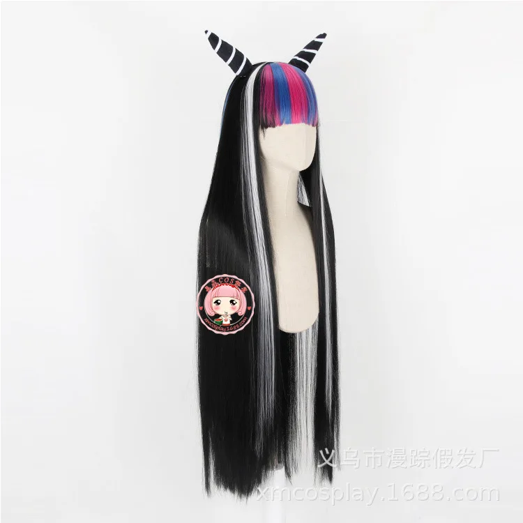 Danganronpa 2 миода Ибуки косплей парик Хэллоуин Синтетический Парик Косплей длинный прямой черный рог Стильный парик для взрослых Косплей