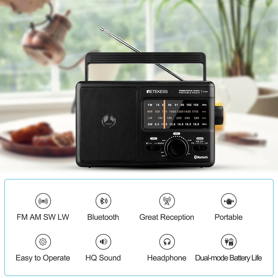 Radio portátil AM FM SW: Radio con pilas 4 D o radio de onda corta con  excelente recepción, altavoz grande, conector estándar para auriculares,  modo