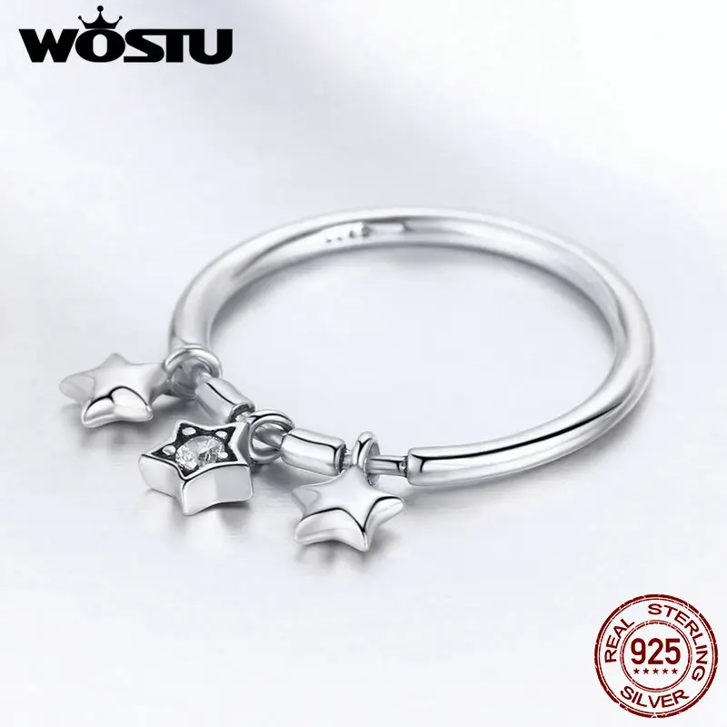 WOSTU подлинное серебро 925 пробы блестящие висячие кольца со звездами для женщин