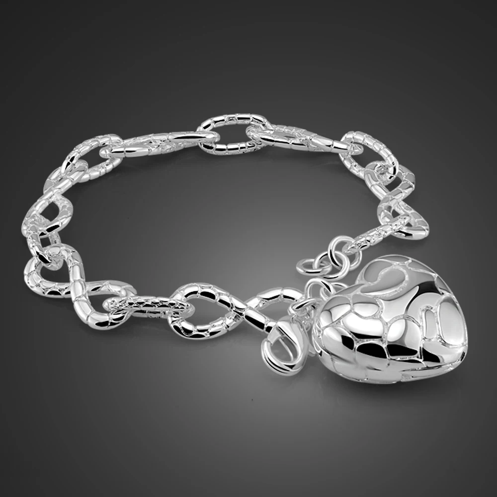 Женский браслет из серебра 925 пробы, классический браслет с кулоном сердце, не вызывает аллергии, цепочка из стерлингового серебра длиной 20 см, рождественский подарок