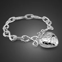 Женский браслет из серебра 925 пробы, классический браслет с кулоном сердце, не вызывает аллергии, цепочка из стерлингового серебра длиной 20 см, рождественский подарок