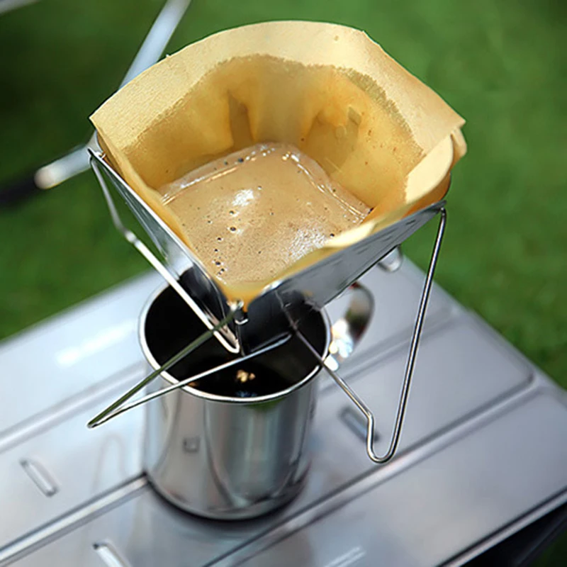 

Silver Coffee Maker Filter Holder Funnel Tools Portable Stainless Steel Camping