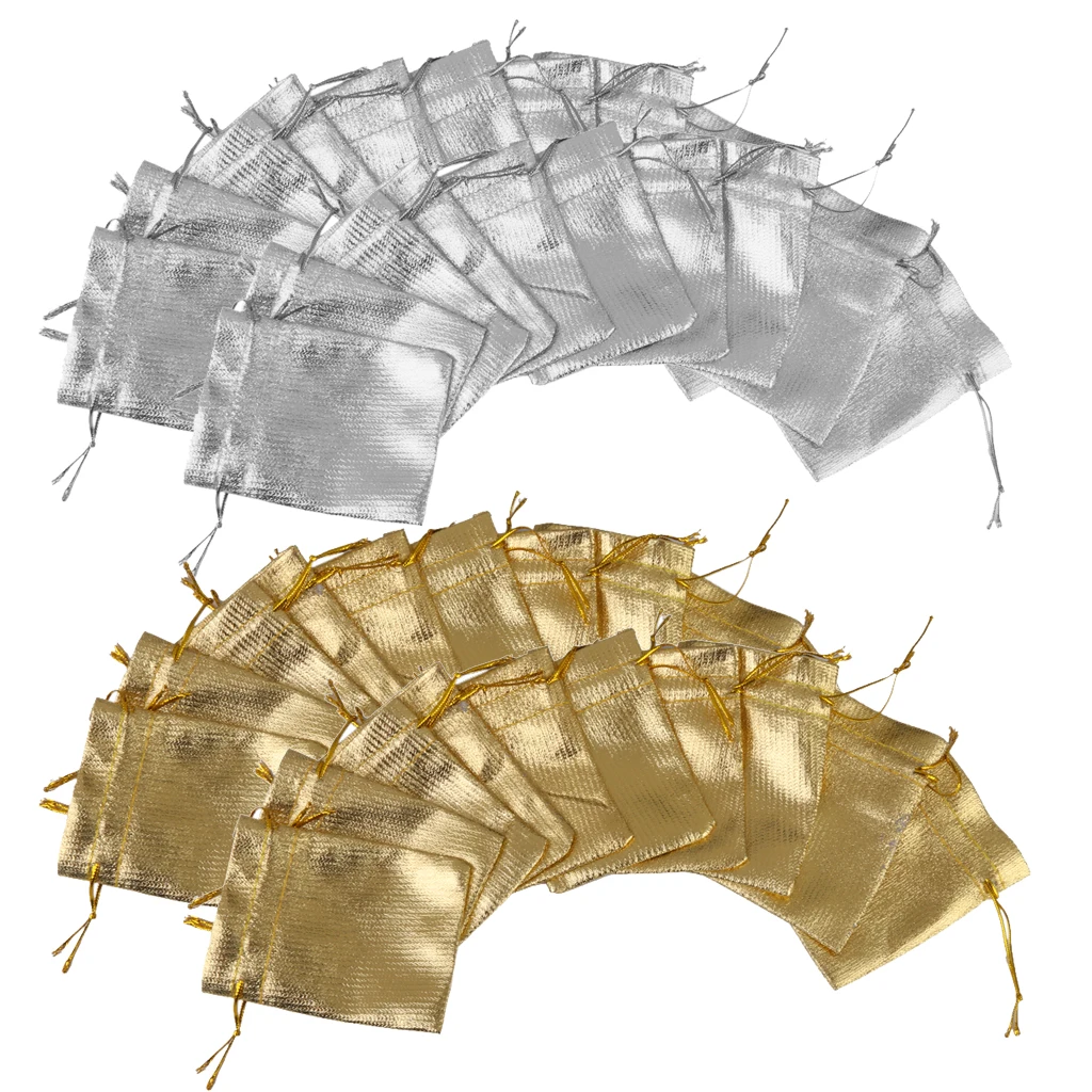 40 Pieces Organza Drawstring Pouch Gift Bag Wedding Jewelry Pouch Gold silver color Wholesale Retailer Supply