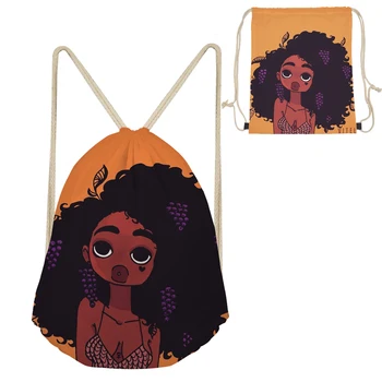 

Cute Cartoon Afro Girls Drawstring Bag Black Brown African Women Storage Gift Backpack Lady Fashion Art Cool Girl Travel Bags