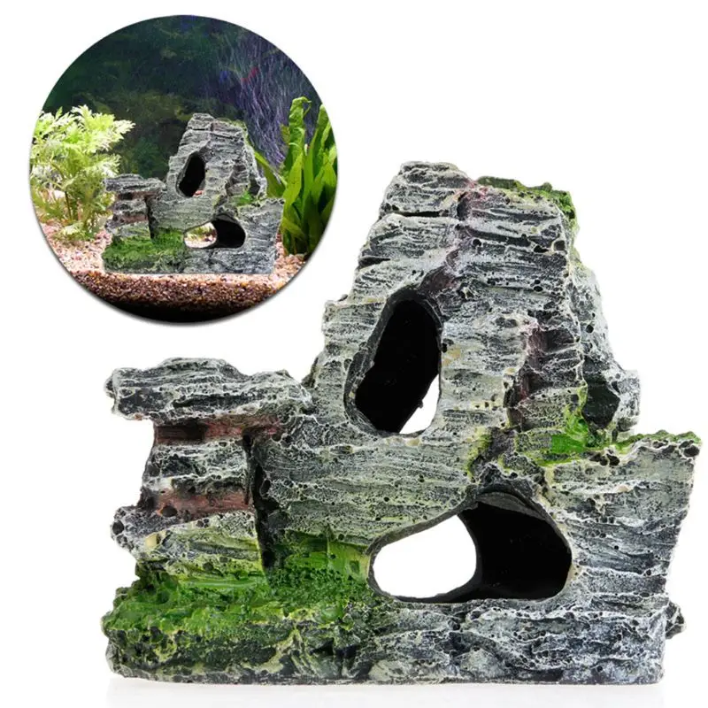 Vistas a la montaña acuario con rocalla Rock cueva Puente del árbol decoración de adorno para acuario O11 Dropship