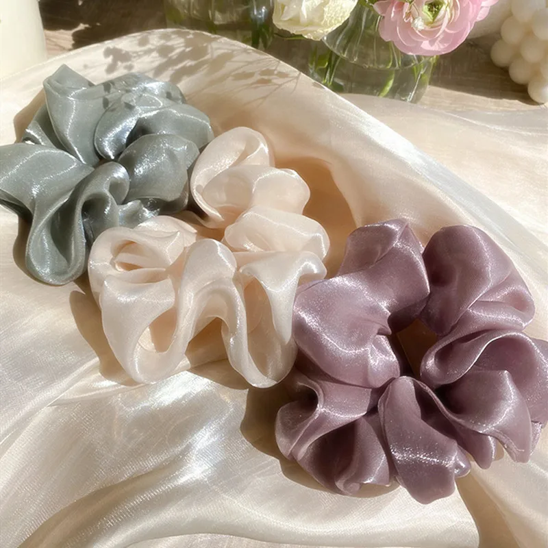 1PC Fashion Bright Silk Hair Ring Oversized Hair Scrunchies Yarn Large Intestine Elastic Hair Band Solid Color Hair Accessories