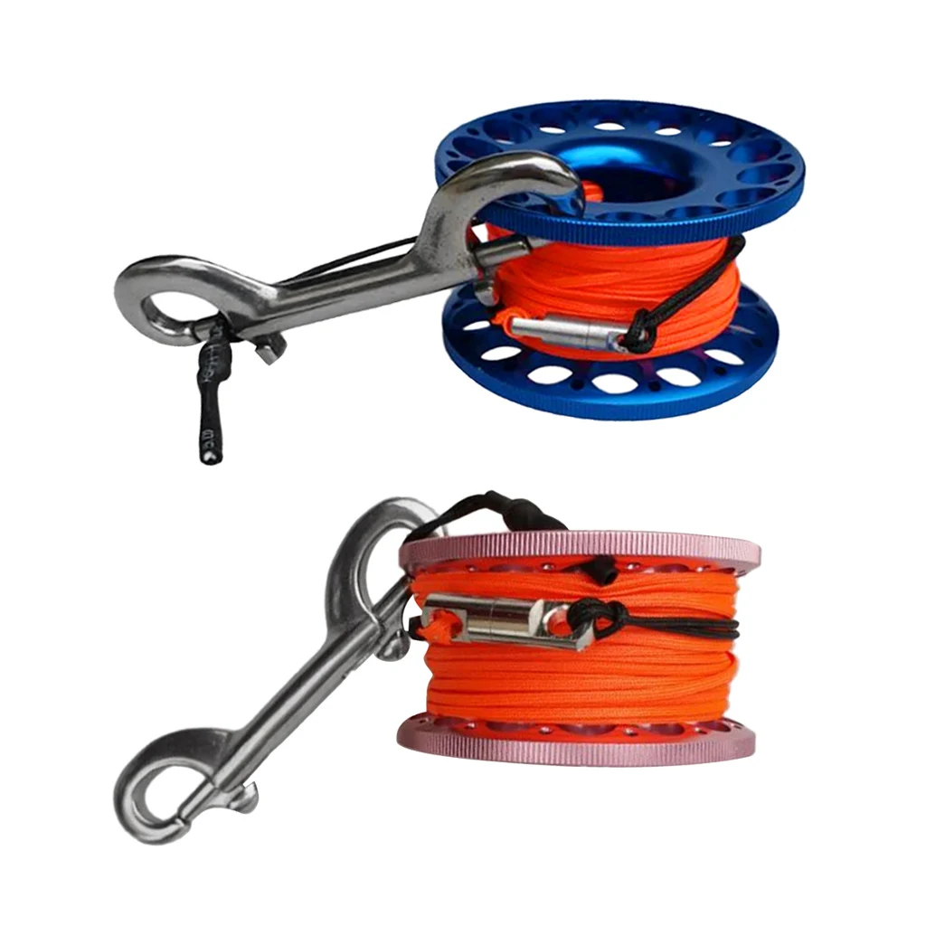 

2x Multi Purpose Premium Aluminum Alloy Finger Reel Spool & 30m Line, Double Dual End Bolt Clip for Scuba Diving Dive