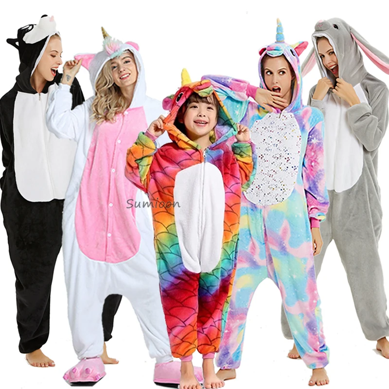 Пижама кигуруми, единорог, Комбинезоны для женщин и мужчин, зимняя одежда для сна, костюмы для взрослых, кугуруми, панда, Ститч, пижама