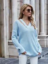 

V Neck Casual Pulovers Sweaters Boho Women Holiday Knitwear Sweater Oversize Long Sleeve Solid Jumper Top Winter New