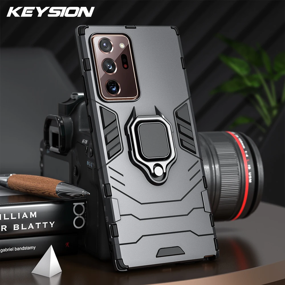 

KEYSION Shockproof Armor Case for Samsung Note 20 Note 20 Ultra Ring Stand Phone Back Cover for Galaxy Note 10 Pro Note 9