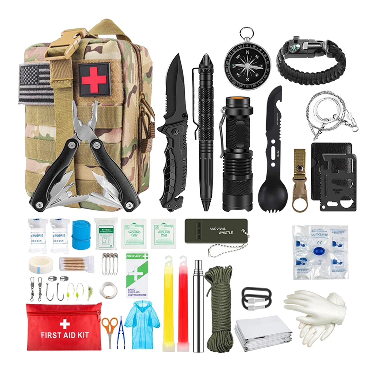 33pcs/set Outdoor Emergency Survival Gear Kit Camping SOS equipment  Christmas Blanket Hiking Essentials Bracelet Man