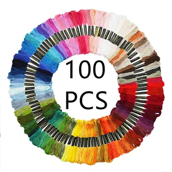 

100 pcs Random Color DIY Silk Line Branch Threads Similar Thread embroidery Thread Floss Skein Cross Stitch Thread