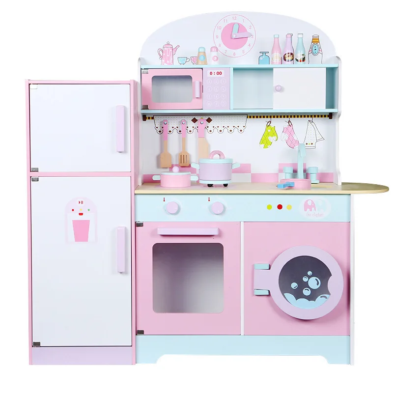 

New Style Wood Model Large Size Young CHILDREN'S Play House Kitchen Refrigerator Stove Combination Kitchen Toy