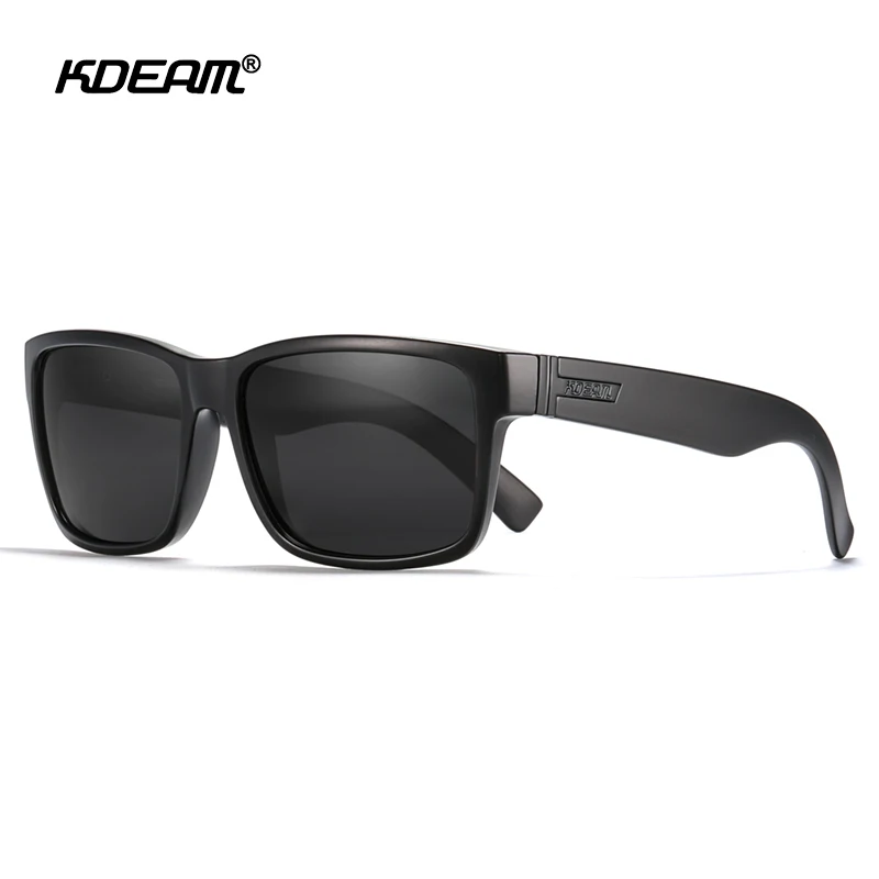 KDEAM New All Black Square Polarized Sunglasses Men Flat Top Designer Glasses Accessories Included CE