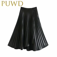 PUWD, новинка, Женская плиссированная юбка средней длины из искусственной кожи, осенняя юбка средней длины