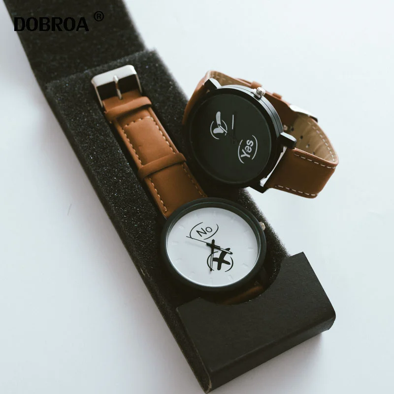 Пара подарков уличная мода простые парные часы да нет тренд корейский Harajuku для школьников мужские и женские кожаные часы