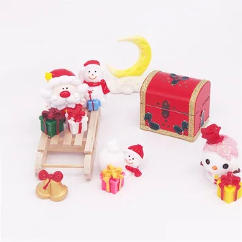 

1:12 dollhouse miniature Mini Santa Claus Snowman Sled Treasure box Christmas pendant kids collectible Christmas Gift model
