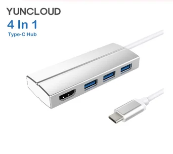 

YUNCLOUD USB Type-C 3.1 Hub to USB 3.0 HDMI 4K Adapter USB C 3.1 Male to HDMI Female 4K 30Hz Video Converter for Macbook Air Pro