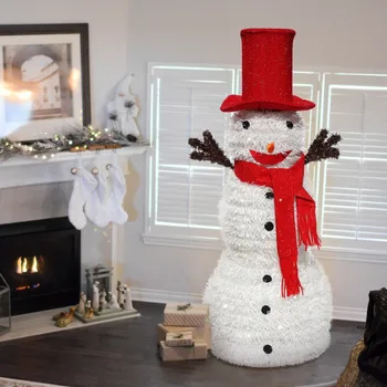 

Snowman Ornament Easy-Assembly Reusable Pop-Up Collapsible Tinsel Christmas Tree Snowman With Hat Removable Hands And Scarf