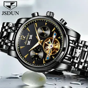 

men's automatic mechanical wristwatch luxury fashion casual trending brand tungsten steel watchband hollow design clock