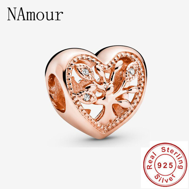 925 Sterling Silver Beads Charm Rose Gold Mother Son Family Tree  Charms Fit Original Pandora Bracelets Women Jewelry